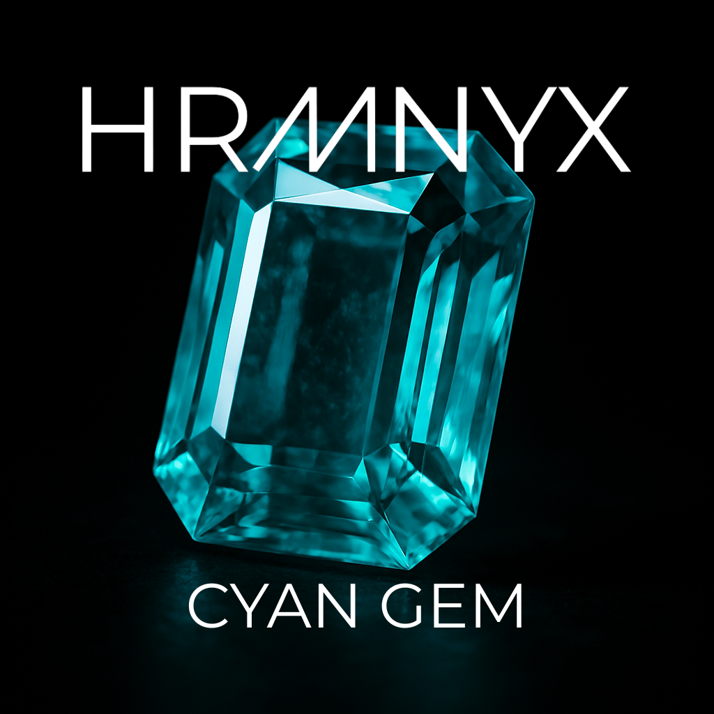 A vibrant, glowing cyan gem
