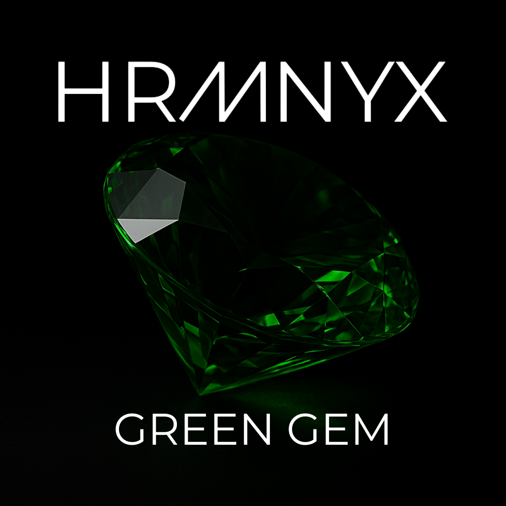 A vibrant, glowing green gem